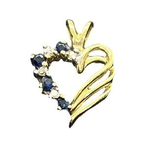 10k yellow gold diamond and sapphire heart pendant for necklace love sparkly